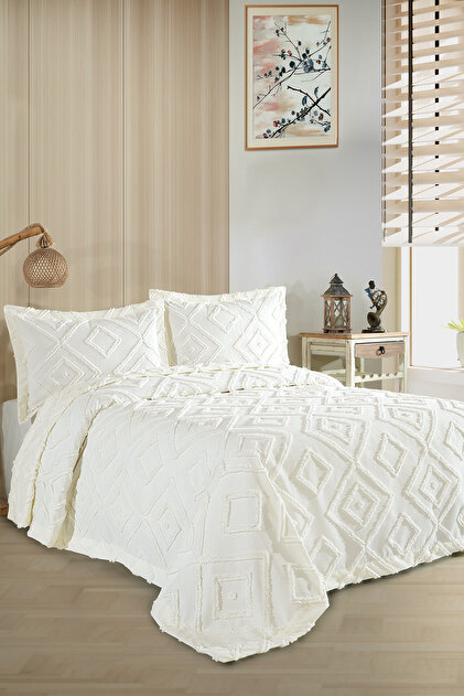 Melodi Scandinavian Double Bohemian Tasseled Bedspread Set 240x250 cm