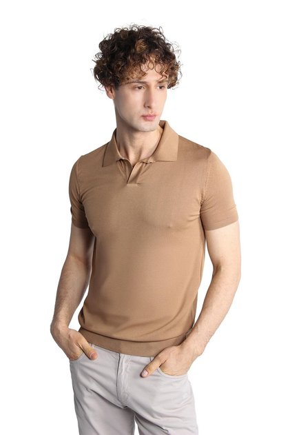 Men's Mink Slim Fit Slim Fit Polo Collar Plain Short Sleeve Knitwear T-Shirt