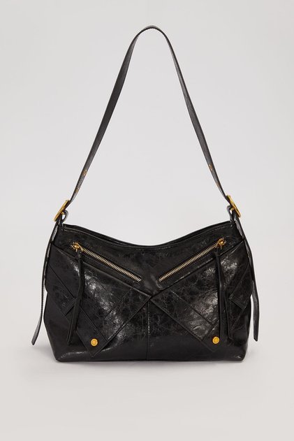 Black Crossbody Bag with Zipper Detail