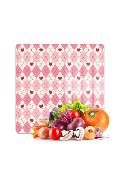لوح تقطيع زجاجي وحامل عرض مربع بنمط مربعات وردي 30 × 30 سم