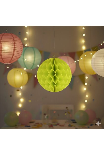 Kağıt Top Fener 25 cm Tekli Fıstık Yeşil Parti Malzemeleri