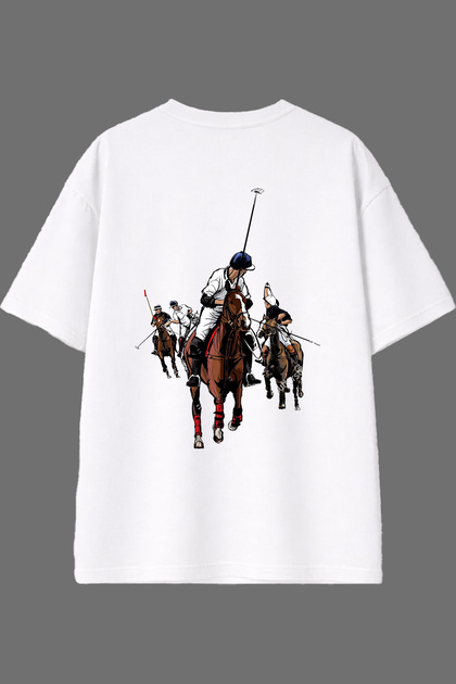 Horse Battle Design Back Printed White Oversize t Shirt