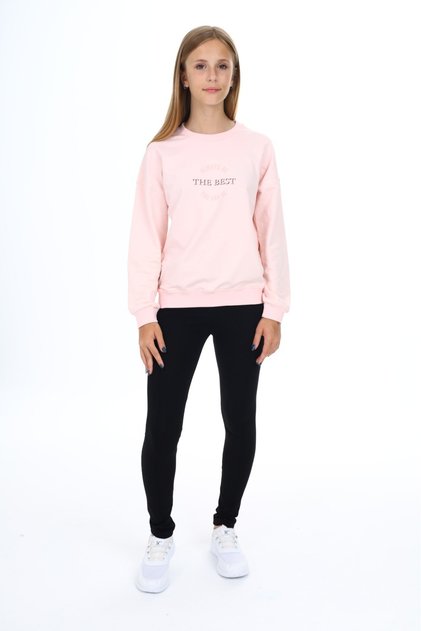 Girl's 2-Piece Set Printed Crew Neck Off-Shoulder Sweatshirt & Basic Plain Leggings
