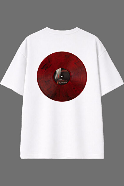 Plak Red Design White Oversize T-Shirt with Back Print