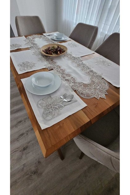 French Lace Linen Textured American Set -12 Person, 13 Pieces