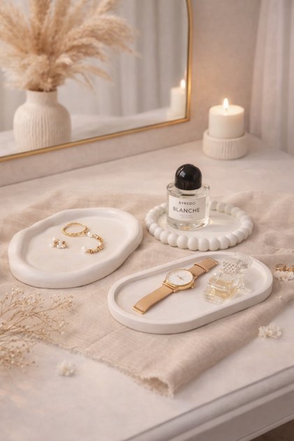 3-Piece Jewelry Plate Set ~ Makeup Table Organizer Ring Decorative Clock ~ Tray~ Jewelry Stand
