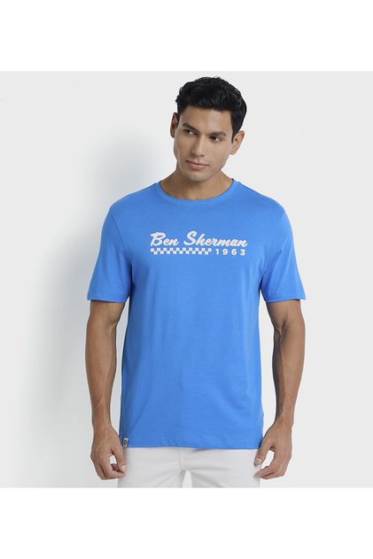 Blue Graphic Crew Neck Men Casual T-Shirts