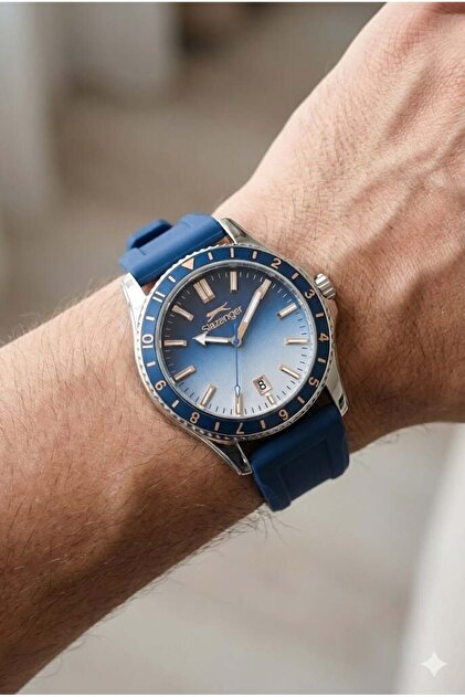 Slazenger Mavi, Spor Erkek Kol Saati 42mm, Mavi Silikon Kordon