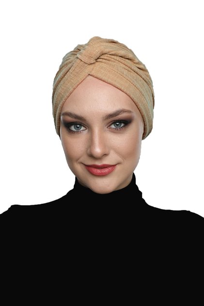 Cotton Band-Lined Honey-Colored Ready-Made Turban Hijab Pool Cap Suitable for Medical Use