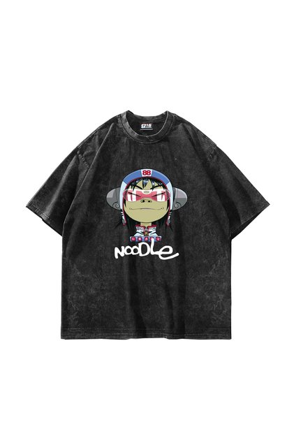 تي شيرت أسود كبير الحجم مطبوع عليه Gorillaz Noodle للجنسين قابل للغسل