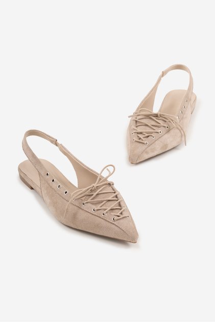 Women's Beige Suede Lace-Up Ballerinas