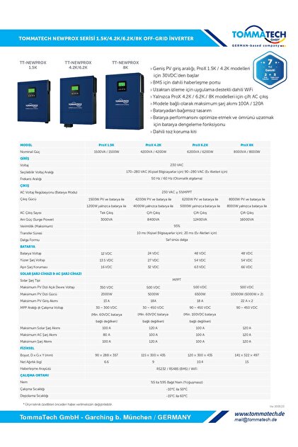 TommaTech C ProX 8 kW 48 V Tek Faz Mptt Akıllı İnverter - Fiyatı