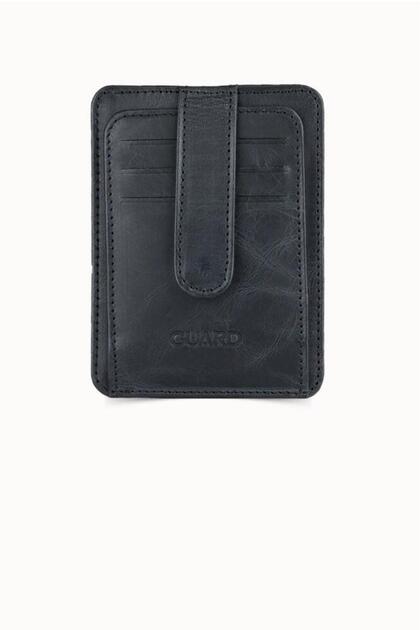 Vertical Crazy Black Leather Card Holder