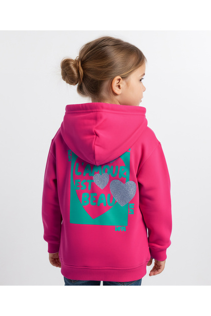100% Cotton Oversized Hoodie with Text Prints - Hot Pink