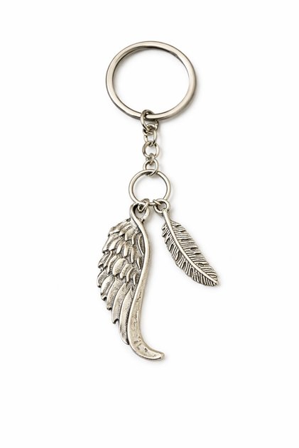 Metal Keychain with Wing and Feather Detail – Figurative Design