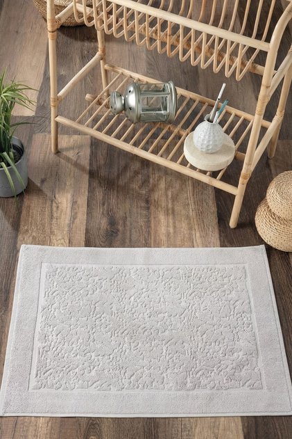 Damask Patterned Foot Towel 1 Piece - 60X100 cm Soft Bath Mat - 100% Cotton - Gray