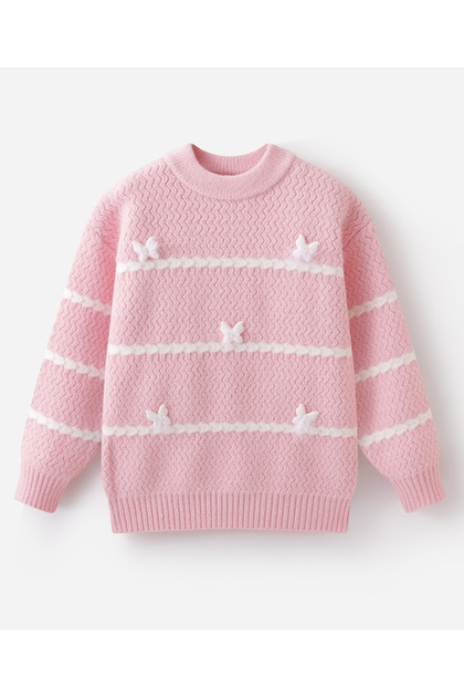 Pullover with Design and Butterfly Applique - Pink