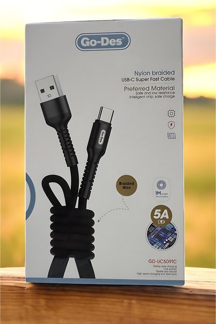 كابل شحن سريع نايلون مجدول بطول 1 متر USB - Type C Fast Charging Cable - 5A - 1 Meter