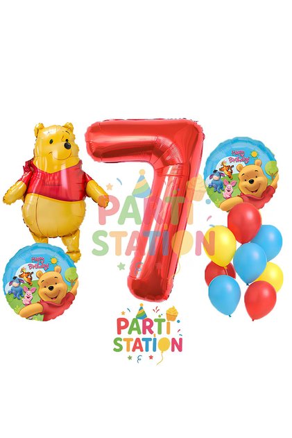 Winnie the Pooh Concept 7Th Birthday Balloon Set – 12 Piece Balloon Set with Bear Character