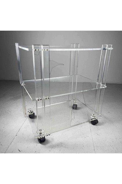 عربة تقديم طعام متحركة بثلاثة أرفف من الأكريليك الشفاف، أبعادها 61×41×66.5 سم - عصرية ومتينة