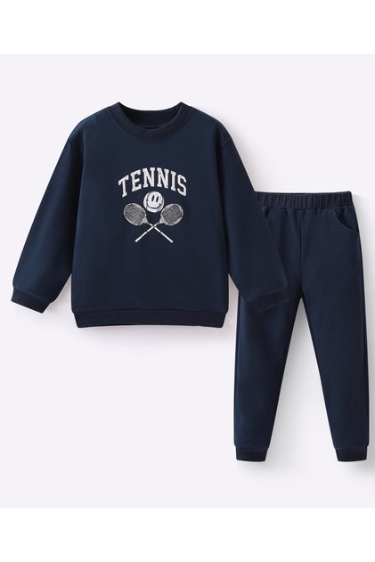 Full Sleeves Tennis Printed Top with Pants Set - Navy