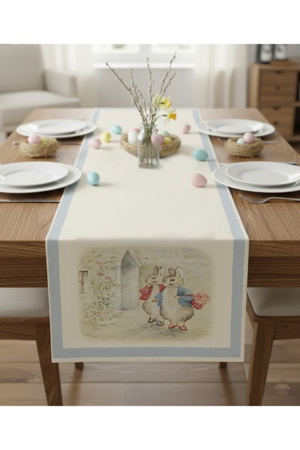 Traversă de masă din bumbac cu iepurași de Paște 0102– 50x150 cm