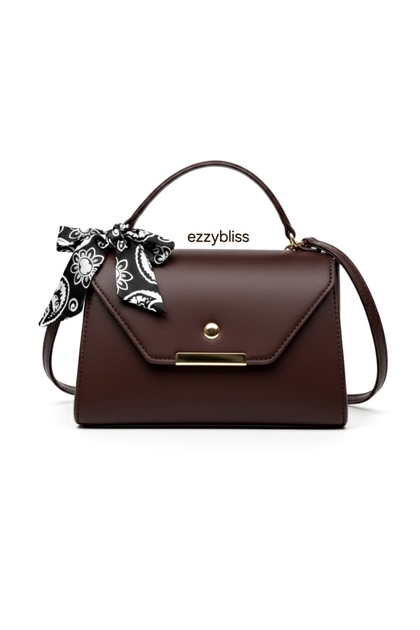 Ezzybliss Women's Brown Faux Leather Scarf Detailed Handbag Shoulder and Strap Bag