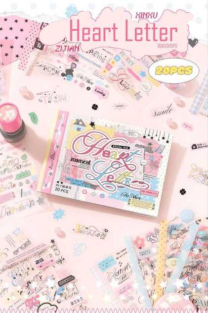 Bullet Journal and Scrapbook Sticker Set - 40 Pieces Heart Letter Y2K and Motto Themed Agenda Decoration