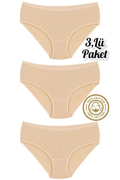 3-Pack 100% Cotton Heart High Waist Bato Women's Skin Panties Ozten3-100