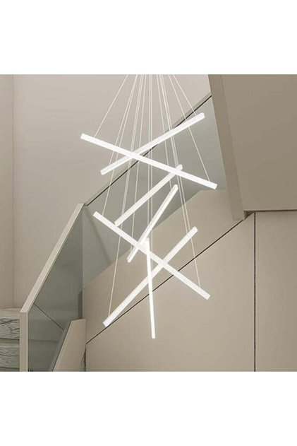 Lustra LED 7 Geometric WHITE Lines Suspendata Echivalent 800W 200CM