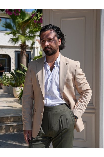 Men's Premium Italian Style Slim Fit Men's Punto Stitched Jacket with Pockets and Half Lining
