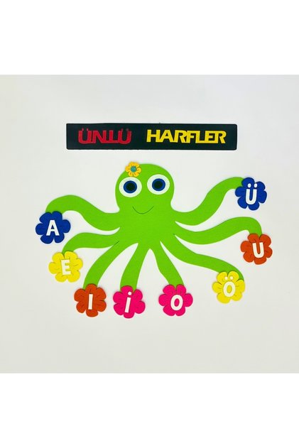 Ünlü Harfler Pano Keçe, Ahtapot Pano, Okul Materyal, İlkokul-Okulöncesi, Keçe Pano, 1.Sınıf Pano