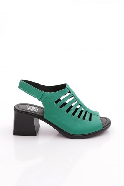 12001-2108 Thick Heeled Toe Low-Cut Sandals with Line Detail