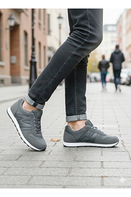 Men's Smoked Black Sports Shoes Lace-Up Non-Slip Sole Comfortable Soft Sneaker Flexible Walking Shoes