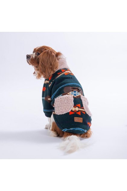 Lacivert Chicago Checks Ethnic Weave Etnik Desenli Düğmeli Köpek Ceketi Kalın Peluş Köpek Kıyafeti