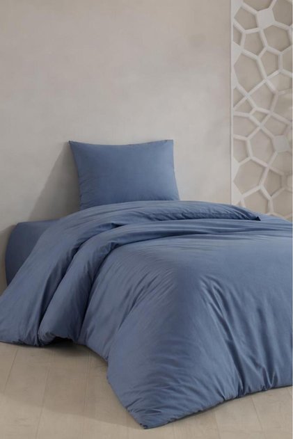 Almond Single Duvet Cover Set with Elastic Sheets Indigo