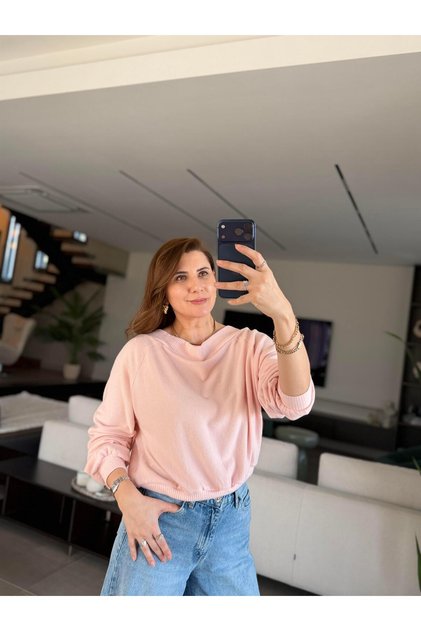 Pudra Sırt Detaylı Kayık Yaka Bluz
