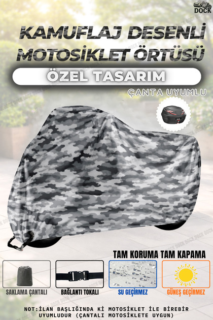 Camouflage Patterned Yuki Forza 170 Lock and Bag Compatible Motorcycle Cover (Full Protection)