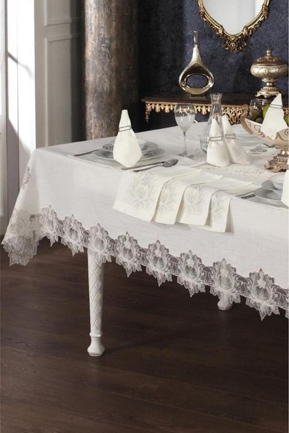 Asel French Lace Linen Dinner Set - 26 Piece Gray
