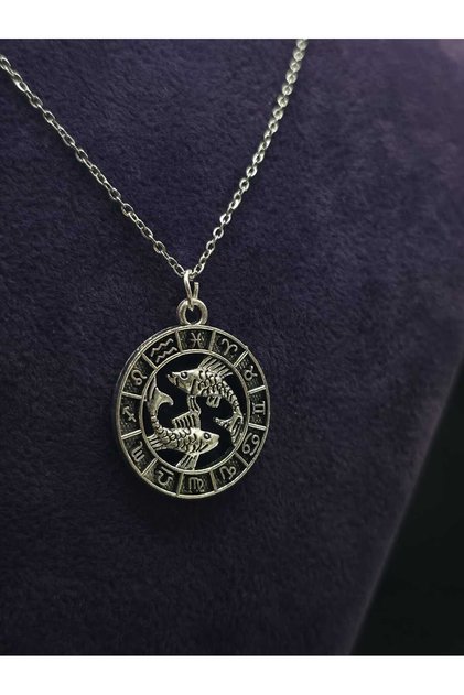 Pisces Zodiac Steel Pendant and Chain Jewelry Classic Stoneless Accessory Daily Luck Chakra Stars Zodiac Sign