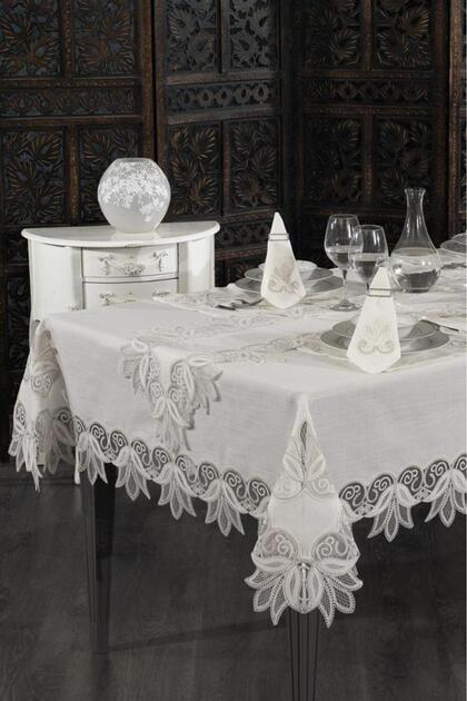 Efsun French Lace Dinner Set - 25 Piece Cream