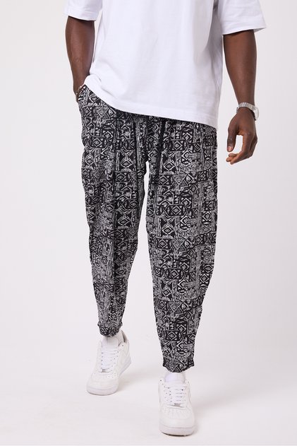 Unisex Street Style Printed Wrinkled Sports Baggy Trousers