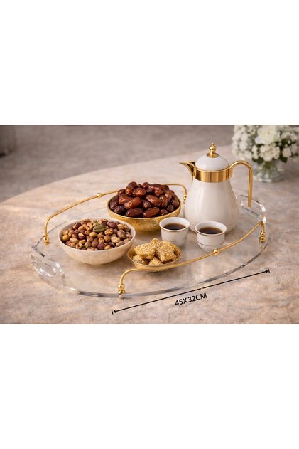 ✨ Oval clear acrylic serving tray with a luxurious gold finish | Size 45×32 cm ✨