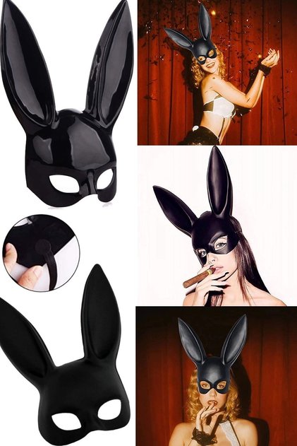 Seksi Tavşan Kulak Maskesi Sevimli Bunny Uzun Kulaklar Esaret Halloween Maskesi Siyah Sexy