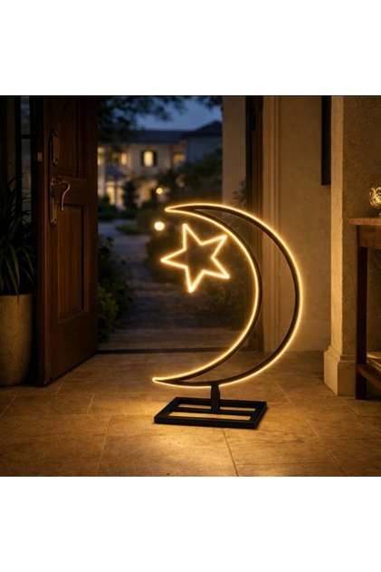 OneDcor LED Moon Star Floor Lamp – Warm Light, Metal Frame, Ramadan & Eid Home Décor