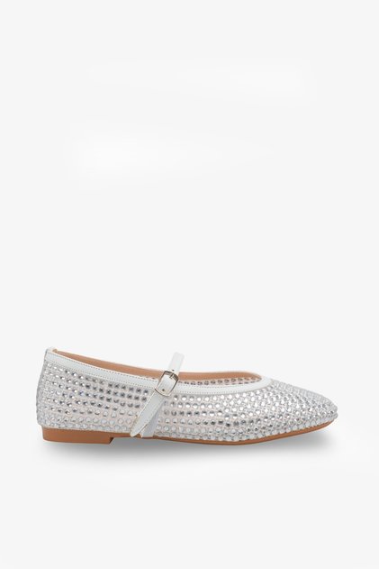 Dolere Women's Ballerinas with Stone Accessories - White