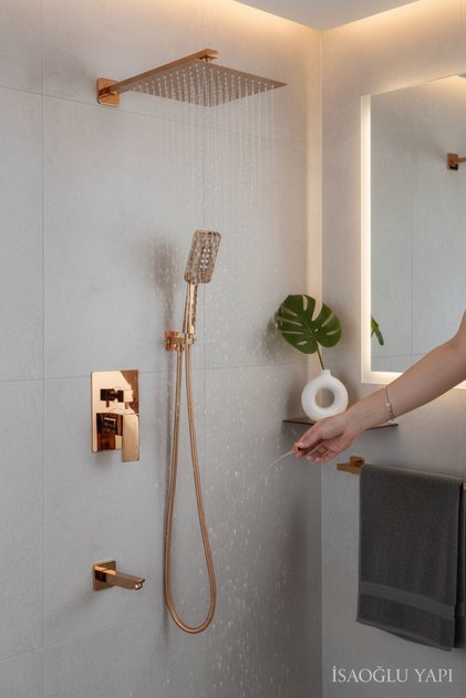 Bakır Ankastre Duş Sistemi Bronz Banyo Ankastre Yağmurlama Pirinç Materyal Rose Bakır