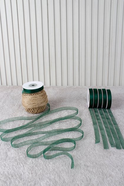 Emerald Green Organza Tulle Ribbon 1 cm 22 Mt - Bundle, Wedding, Engagement, Dowry, Gift, Decoration, Party