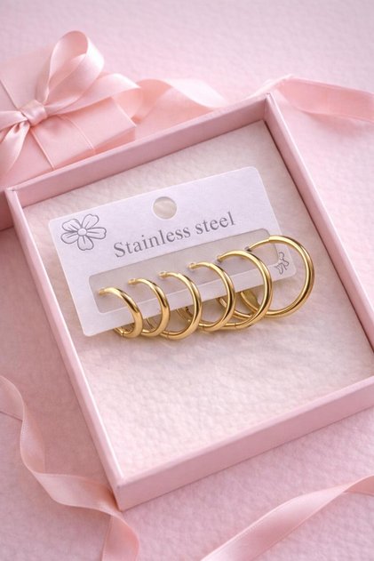 6-Piece Ring Set Anti-Tarnish Steel Earrings for Women
