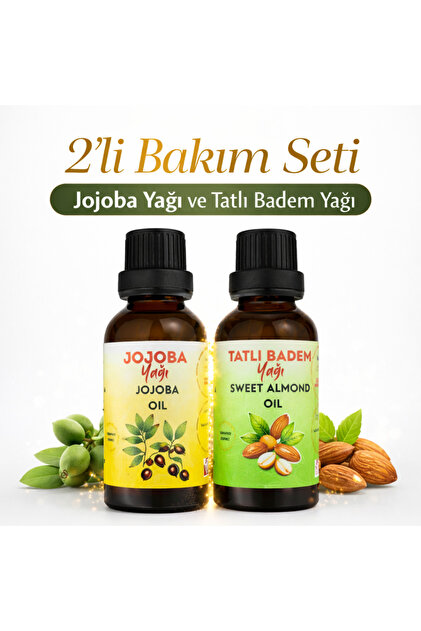 İkili Bakım Seti | Jojoba Yağı & Tatlı Badem Yağı | Nemlendirici Bakım | 2X50 ml Cam Şişe